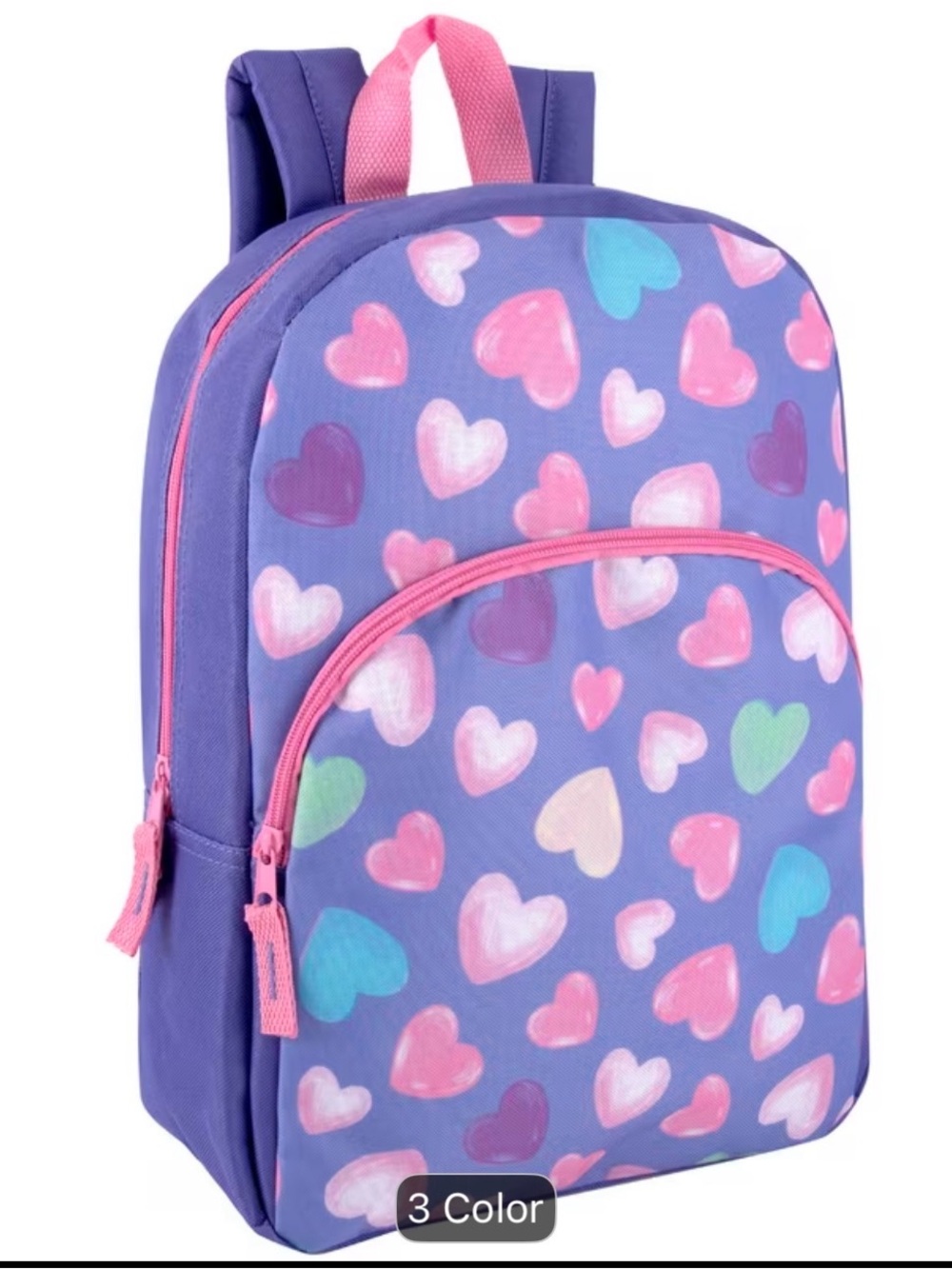 Kids Purple Heart Print Backpack with Pink Accents